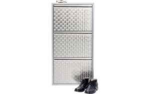 1016473_4 - Mediatech Kare Schuhschrank Caruso 3er, Silber geflex 103 x 50 x 14 cm, Stahlblech, 6 Paar Schuhe