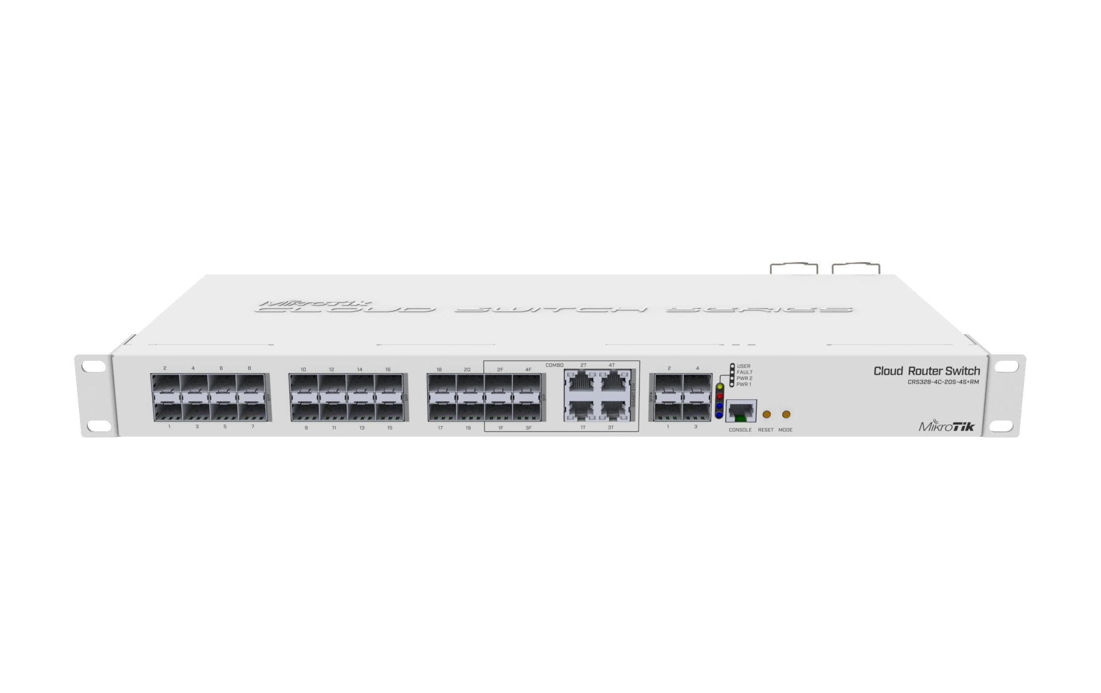 1035726 - Mediatech MikroTik CRS328-4C-20S-4S+RM: PoE Switch 16x SFP+, 1xGE, RouterOSv5&SwitchOS