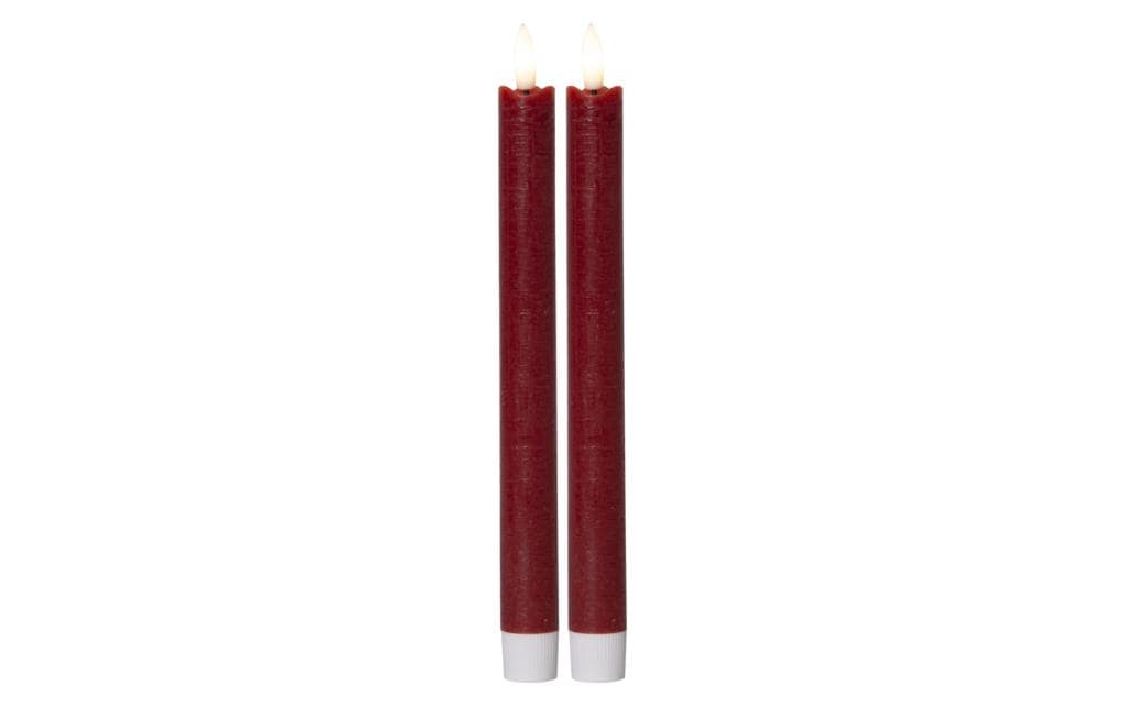 Star Trading LED Dinner Kerze Flamme 2er Indoor, Rot, 24cm Höhe, Timerfunktion