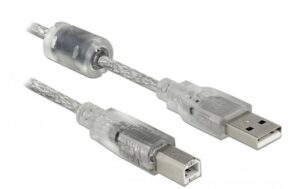 USB2-Kabel 0.5m A-B, Ferritkern Geeignet für Drucker u. Scanner, transparent