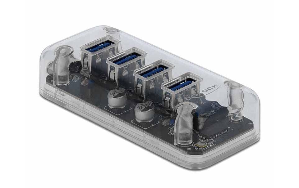 1101552 - Mediatech Delock USB 3.0 Hub 64087 4 Ports transparent, 4 USB Typ-A, Plug & Play