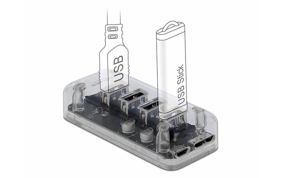 1101552_1 - Mediatech Delock USB 3.0 Hub 64087 4 Ports transparent, 4 USB Typ-A, Plug & Play