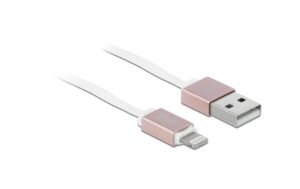 USB2.0 Aufrollkabel, 90CM, A-Lightning mit Autorollfunktion, weiss / rosé