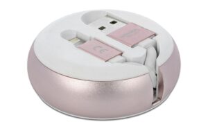 USB2.0 Aufrollkabel, 90CM, A-Lightning mit Autorollfunktion, weiss / rosé