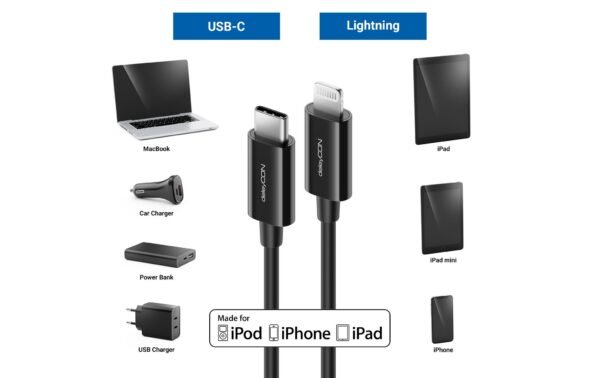 1114921_4 - Mediatech DeleyCON Lightning-USB-C Kabel 2m, schwarz Apple MFI zertifiziert und lizenziert