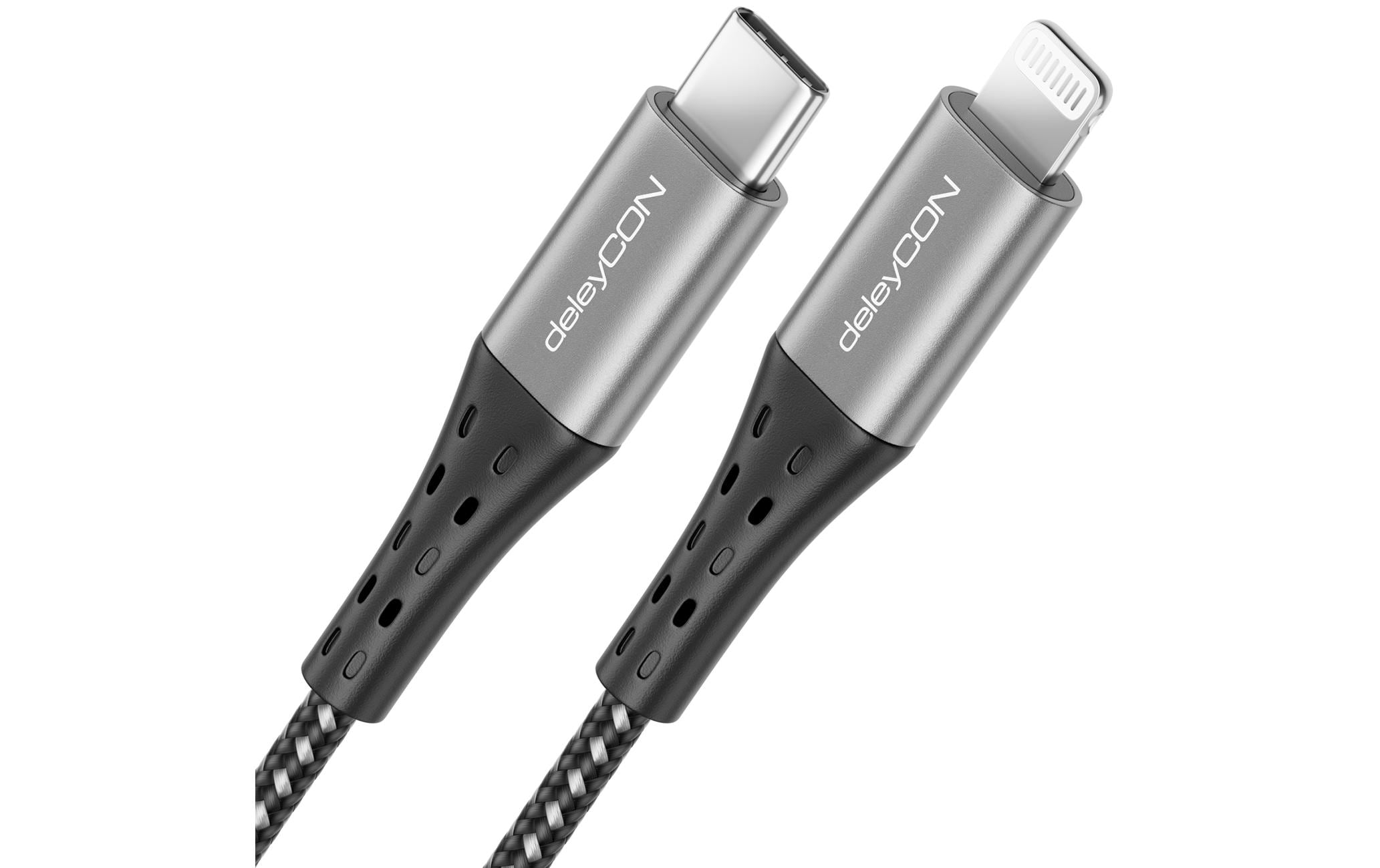 1114923 - Mediatech DeleyCON Lightning-USB-C Kabel 1m, SW-GR Apple MFI zertifiziert und lizenziert kaufen Schweiz | Mediatech.ch
