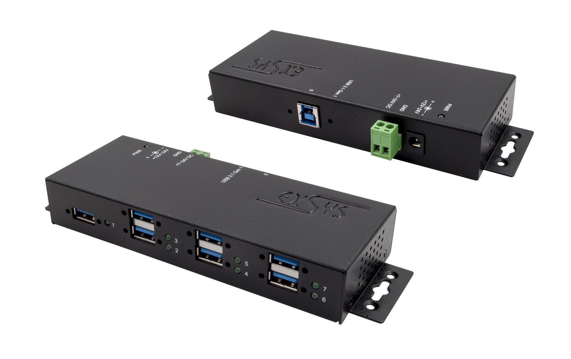 EXSYS EX-1189HMVS-3, 7x USB 3.0, Metall, DC Terminal Block mit 7-24V