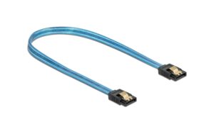 Delock SATA Kabel: 50cm Leuchteffekt blau 6 Gbps, UV Leuchteffekt blau
