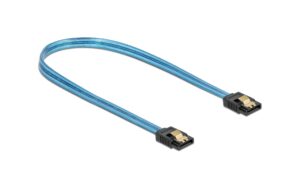 Delock SATA Kabel: 70cm Leuchteffekt blau 6 Gbps, UV Leuchteffekt blau
