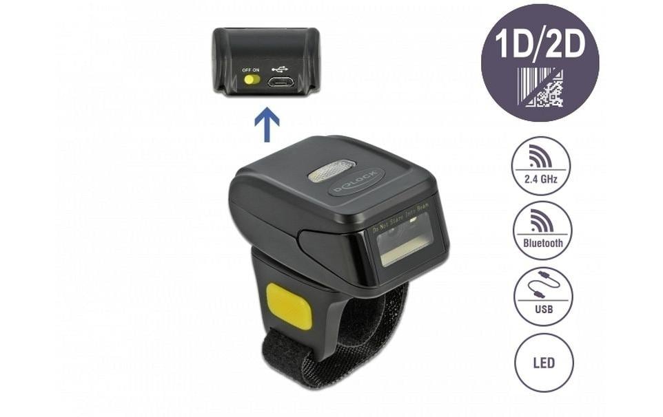 1138027_1 - Mediatech Delock 90508 Bluetooth Ringbarcode Scanner 1D/2D mit 2.4 GHz/USB/Bluetooth