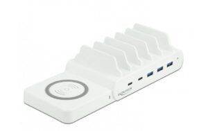 Delock Ladestation 2x USB-C PD+ 3x USB-A Weiss, Wireless-Ladefläche, 110W kaufen Schweiz | Mediatech.ch