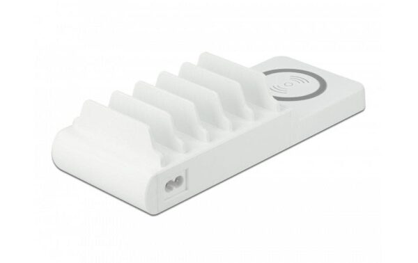 Delock Ladestation 2x USB-C PD+ 3x USB-A Weiss, Wireless-Ladefläche, 110W