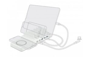 Delock Ladestation 2x USB-C PD+ 3x USB-A Weiss, Wireless-Ladefläche, 110W