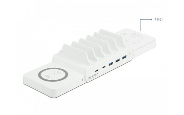 Delock Ladestation 2x USB-C PD+ 3x USB-A Weiss, Wireless-Ladefläche, 110W