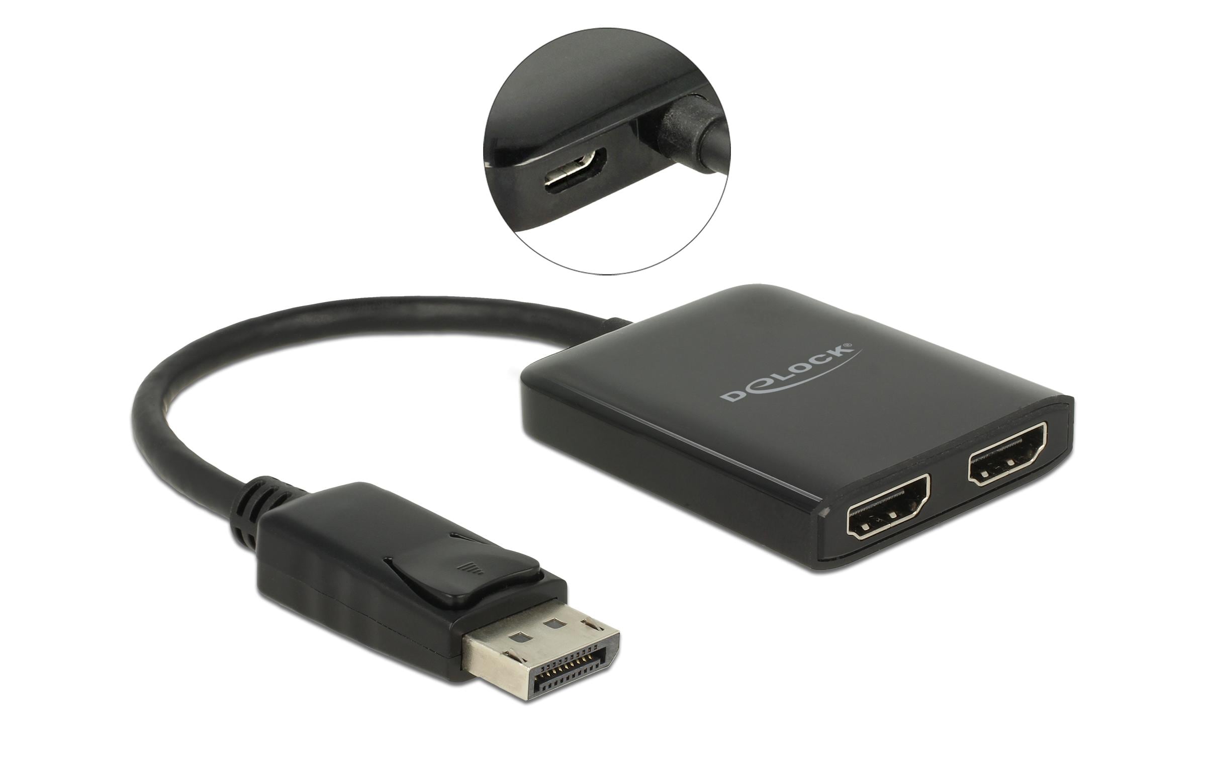 1142919_1 - Mediatech Delock DP 1.4 Splitter,1x DP zu 2xHDMI, MST 4K bis 30Hz, schwarz, DP Alternate Mode