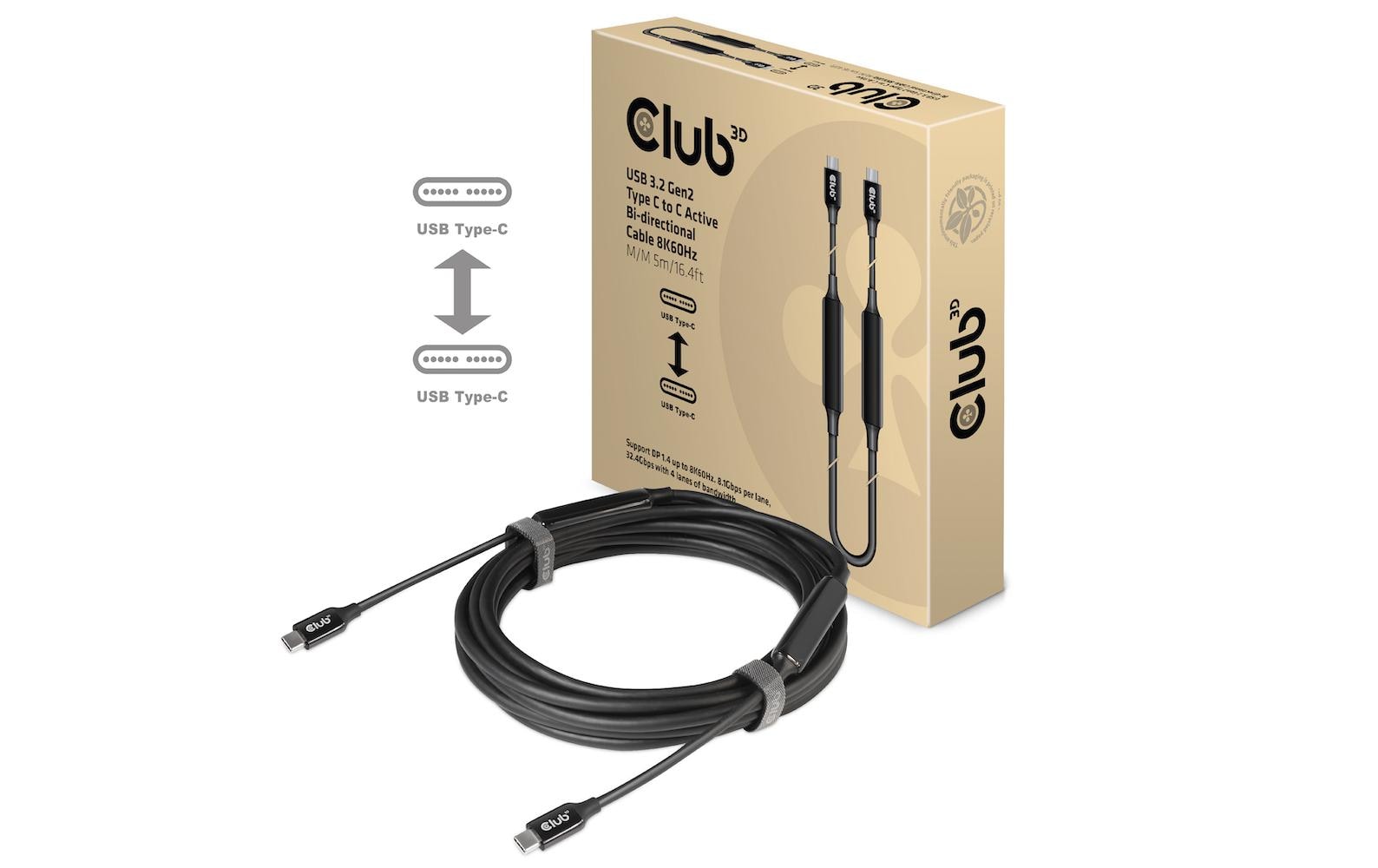 1145717_1 - Mediatech Club 3D, USB 3.2 GEN 2 TYPE-C to C ACTIVE 5.0 Meter, 8K60HZ, 10Gbps, PD