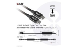 1145717_5 - Mediatech Club 3D, USB 3.2 GEN 2 TYPE-C to C ACTIVE 5.0 Meter, 8K60HZ, 10Gbps, PD