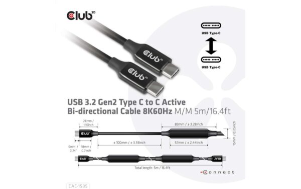 1145717_5 - Mediatech Club 3D, USB 3.2 GEN 2 TYPE-C to C ACTIVE 5.0 Meter, 8K60HZ, 10Gbps, PD