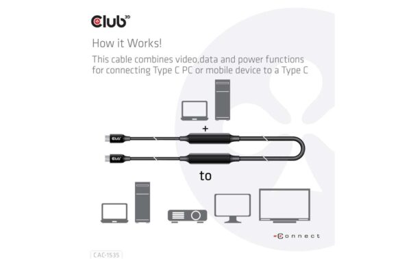 1145717_7 - Mediatech Club 3D, USB 3.2 GEN 2 TYPE-C to C ACTIVE 5.0 Meter, 8K60HZ, 10Gbps, PD