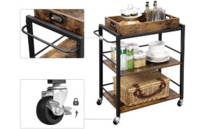 Vasagle Bartrolley mit einem Tablett 65 x 40 x 86 cm, Traglast 15kg pro Boden