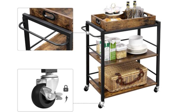 Vasagle Bartrolley mit einem Tablett 65 x 40 x 86 cm, Traglast 15kg pro Boden