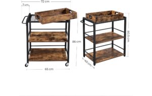 Vasagle Bartrolley mit einem Tablett 65 x 40 x 86 cm, Traglast 15kg pro Boden