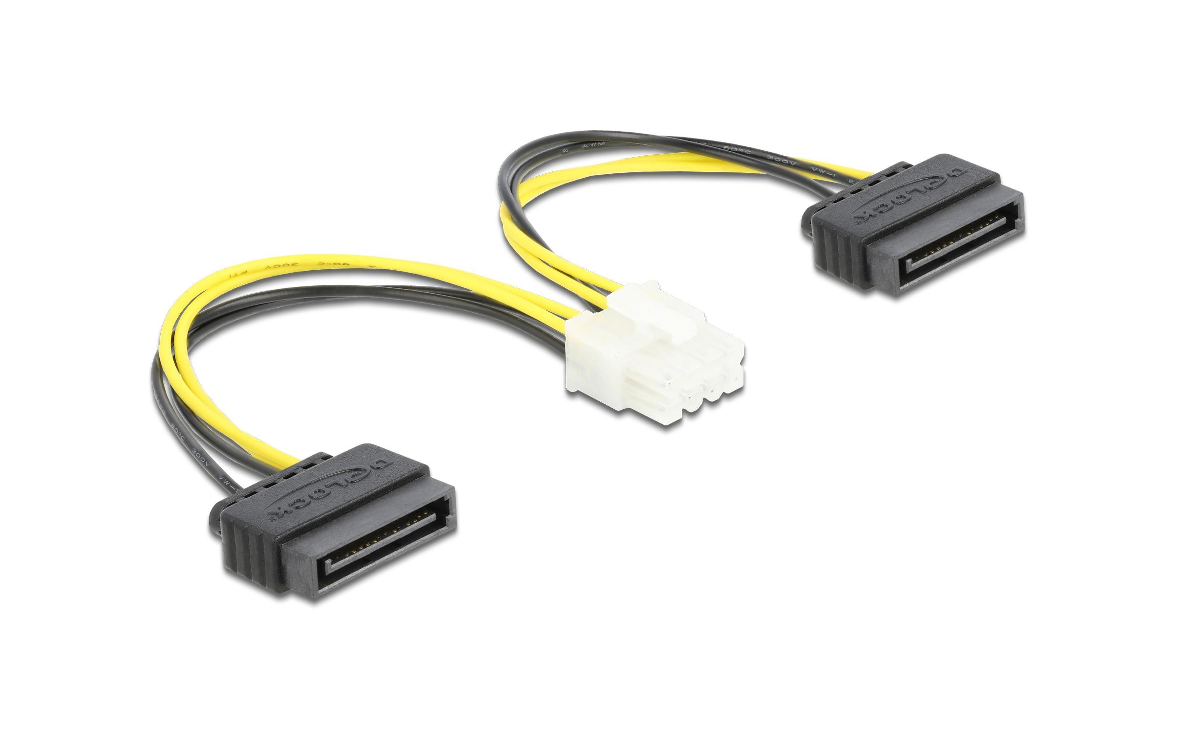 Delock 2x SATA 15Pin - 8 Pin EPS Stecker 15cm, 2x Sata-PowerStecker -> 1x 8 Pin