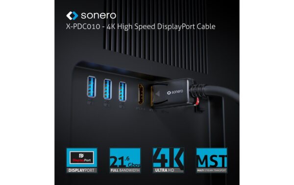 Sonero 4K Displayport Kabel 1.2v 5.00 m, Stecker <-> Stecker, 4K/60Hz