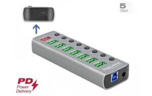 Delock externer USB 3.0 Hub 7-Ports, PD 3.0 mit 7 Schalter, USB-C, PD
