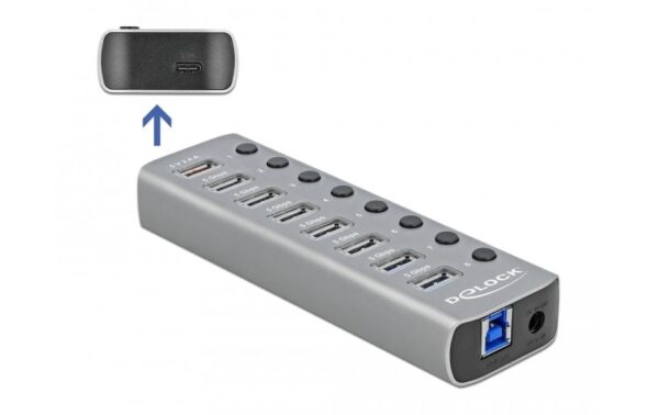 Delock externer USB 3.0 Hub 7-Ports, PD 3.0 mit 7 Schalter, USB-C, PD