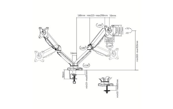 Audizio MAD20G Doppelmonitor-Arm, 17-32”, Gasfederung