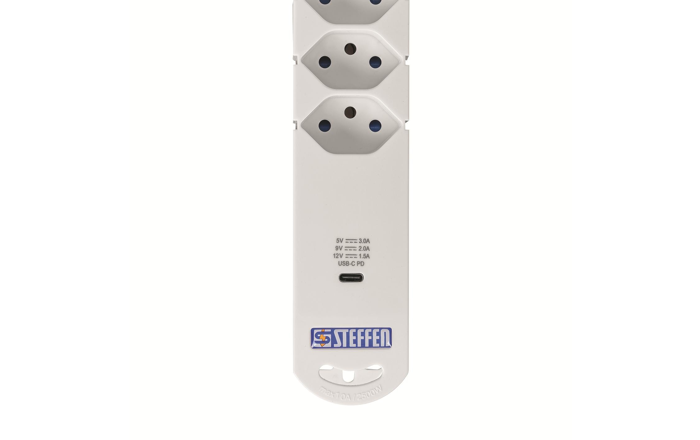 1212069_1 - Mediatech STEFFEN Steckerleiste STEBA VARIABL mit USB 6xT13, USB-C, 3m Kabel, weiss