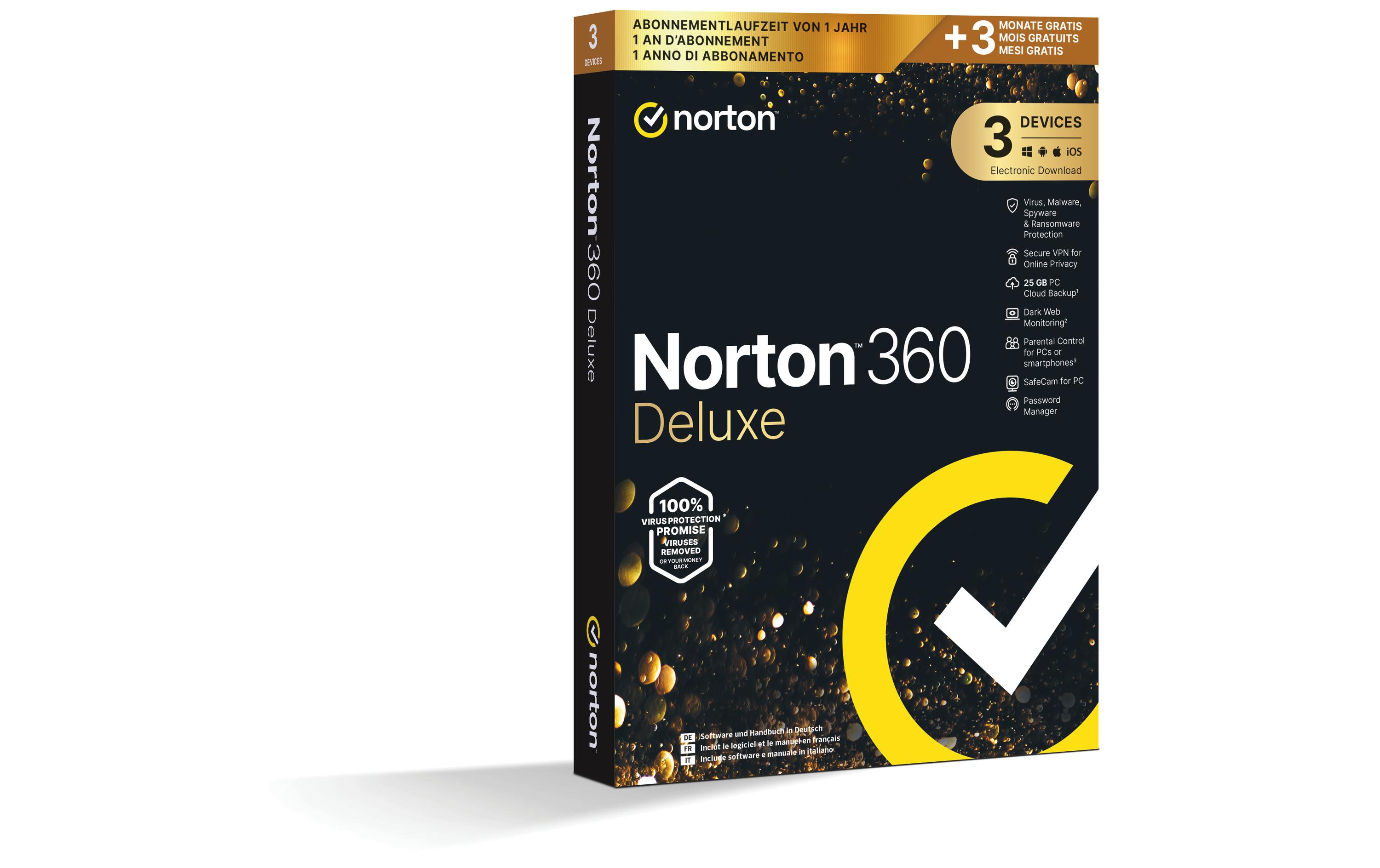 Norton 360 Deluxe Non-subscription Box, Voll, 3 PC, 15M, ML - GOLD Ed. PROMO