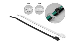Delock Kabelbinder 280x4.6 100 Stk. Mit flachem Kopf, Schwarz/Transparent