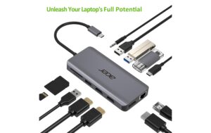 Acer Dockingstation USB-C,12-in-1, silver USB, HDMI, DP, SD+TF-Slots, Audio, RJ45