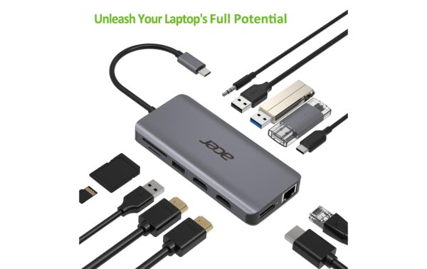 Acer Dockingstation USB-C,12-in-1, silver USB, HDMI, DP, SD+TF-Slots, Audio, RJ45