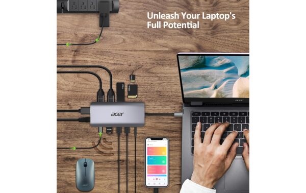 Acer Dockingstation USB-C,12-in-1, silver USB, HDMI, DP, SD+TF-Slots, Audio, RJ45