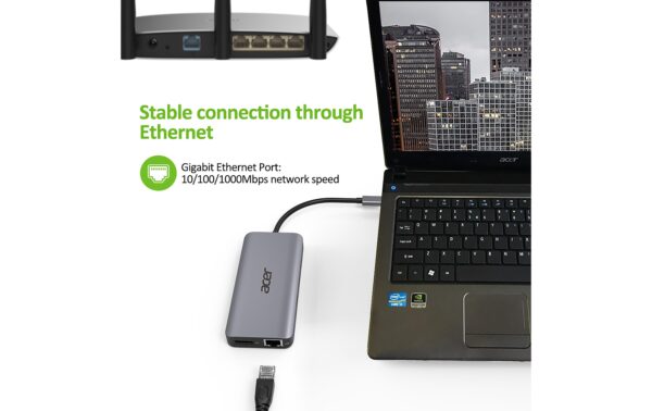 Acer Dockingstation USB-C,12-in-1, silver USB, HDMI, DP, SD+TF-Slots, Audio, RJ45