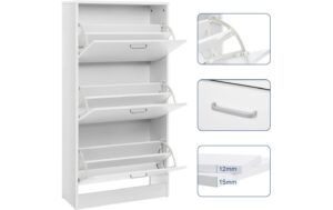 Vasagle Schuhschrank, 3 Klappen, Weiss 60 x 120 x 24 cm (BxHxT), Holzspanplatte