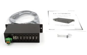 EXSYS EX-1179HMVS, 7x USB 2.0, Metall, Din-Rail Kit, verschraubbar