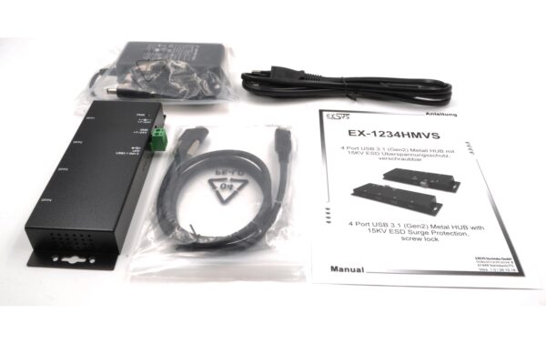 EXSYS EX-1234HMVS, 4x USB 3.1 HUB Gen2 2x C- und A-Anschluss, Din Rail Kit
