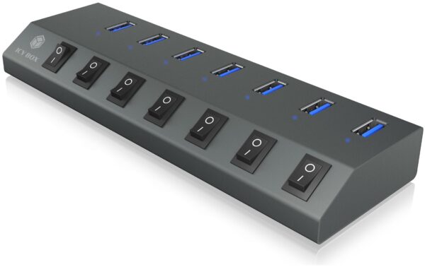 ICY BOX IB-HUB1701-C3,silber,7x USB3.0 Hub An-/Ausschalter für jeden Port
