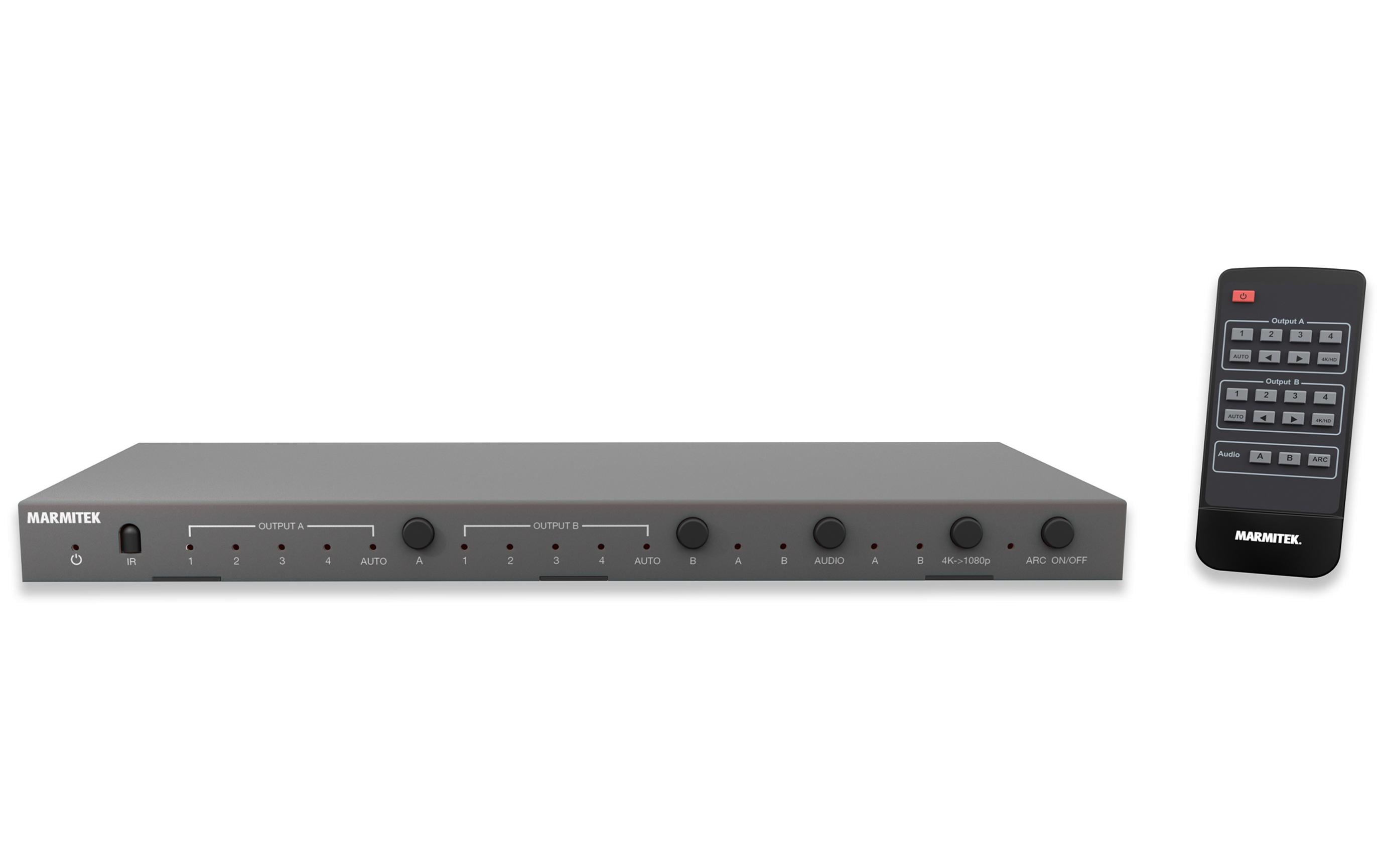 1292863 - Mediatech Marmitek Connect 642 Pro 4K HDMI Umschalter 4 Inputs, 2 Outputs, inkl. Fernbedienung kaufen Schweiz | Mediatech.ch