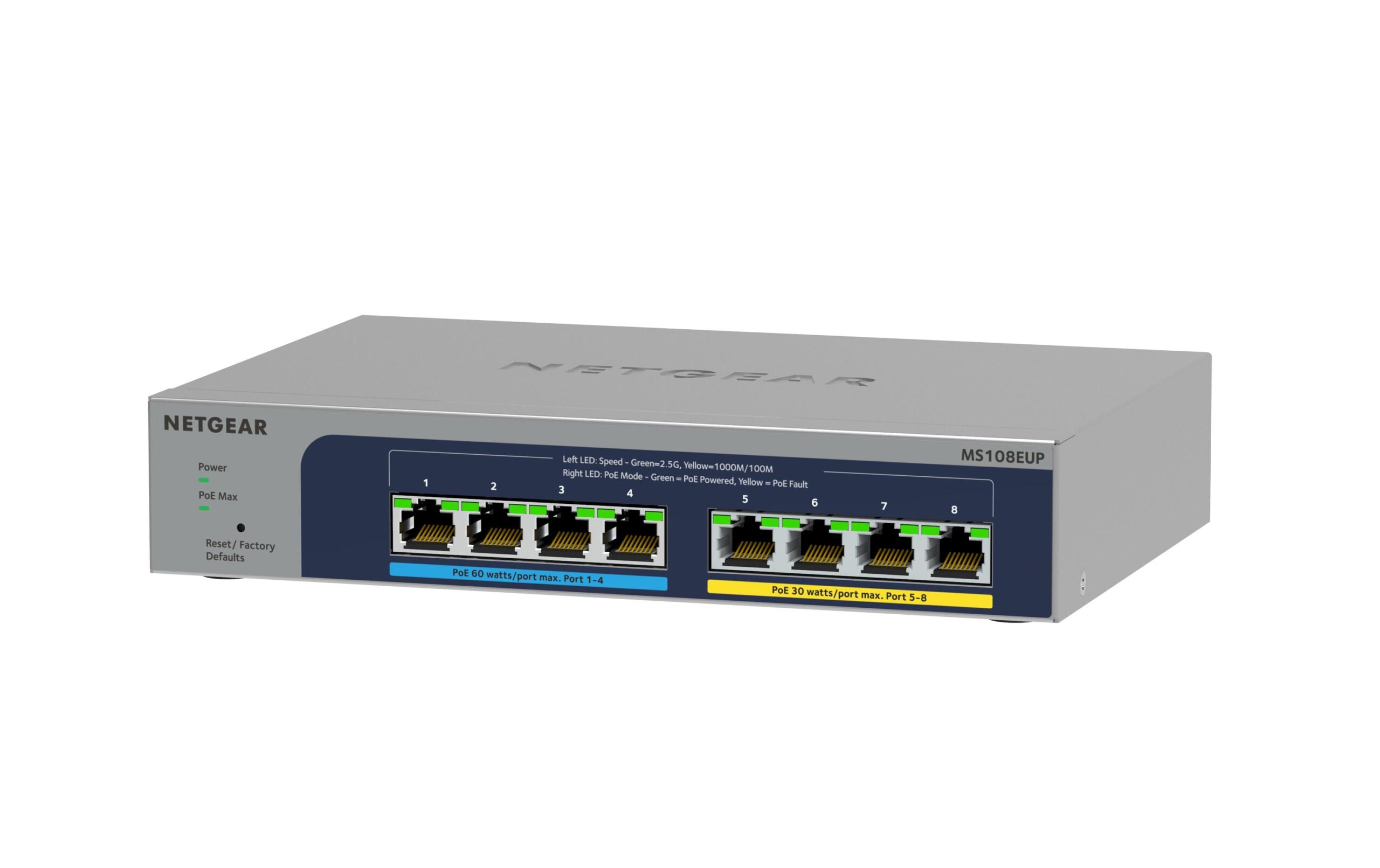 1292979 - Mediatech Netgear MS108EUP: 8 Port Switch PoE++ 8-Port Multi-Gigabit 2.5G Ethernet PoE++ kaufen Schweiz | Mediatech.ch