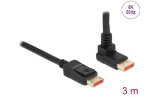 Delock DisplayPort Stecker/Stecker 90 Grad Oben gewinkelt, 8k 60Hz, 3m