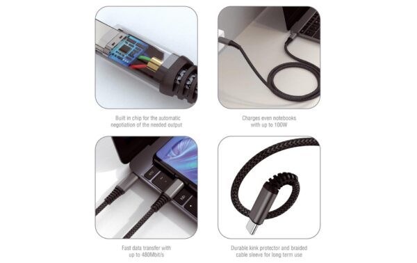 4smarts USB 2.0 USB-C Kabel, 1.5m, schwarz PremiumCord bis 100W Daten- und Ladekabel