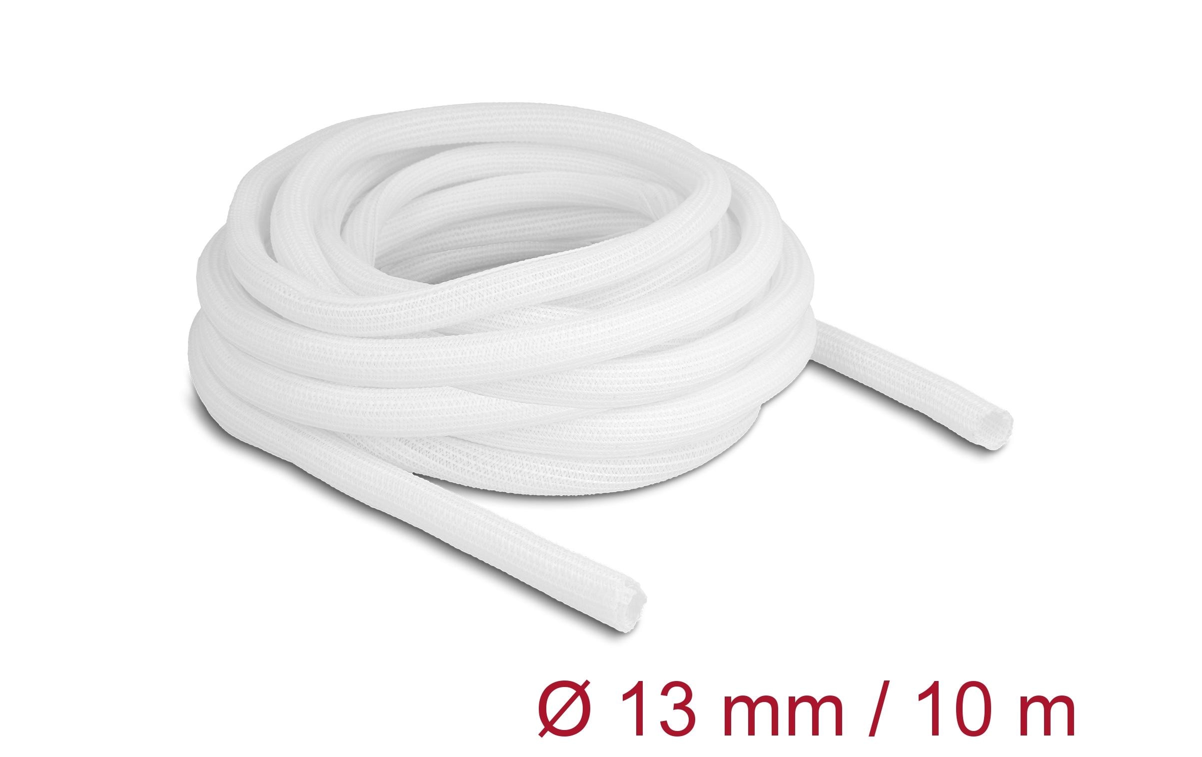 1300217_1 - Mediatech Delock Geflechtschlauch, 10mx13mm, Weiss selbstschliessend,schneidbar,hitzebeständig