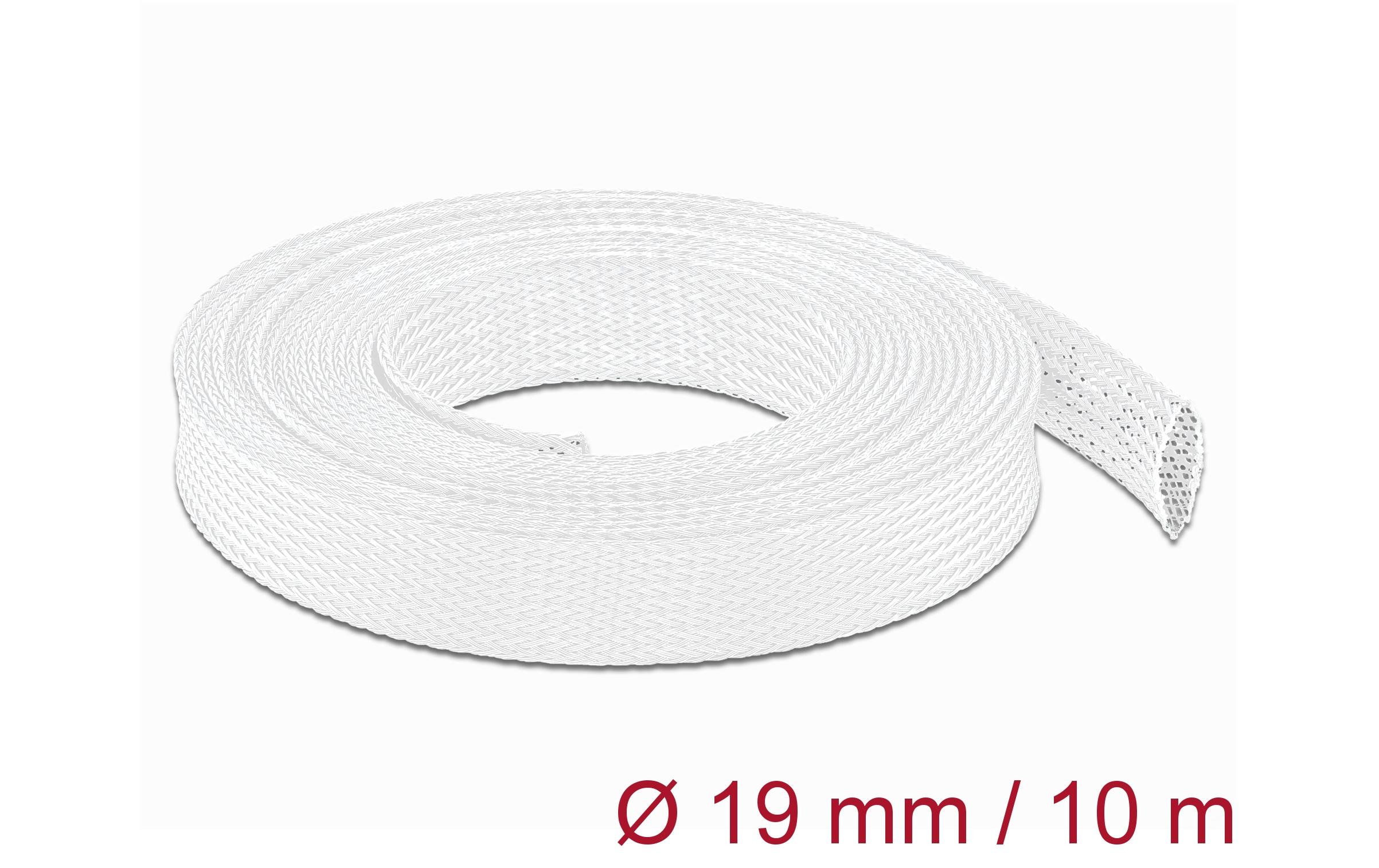 1300232_1 - Mediatech Delock Geflechtschlauch, 10mx19mm Dehnbar, hitzebeständig, Weiss