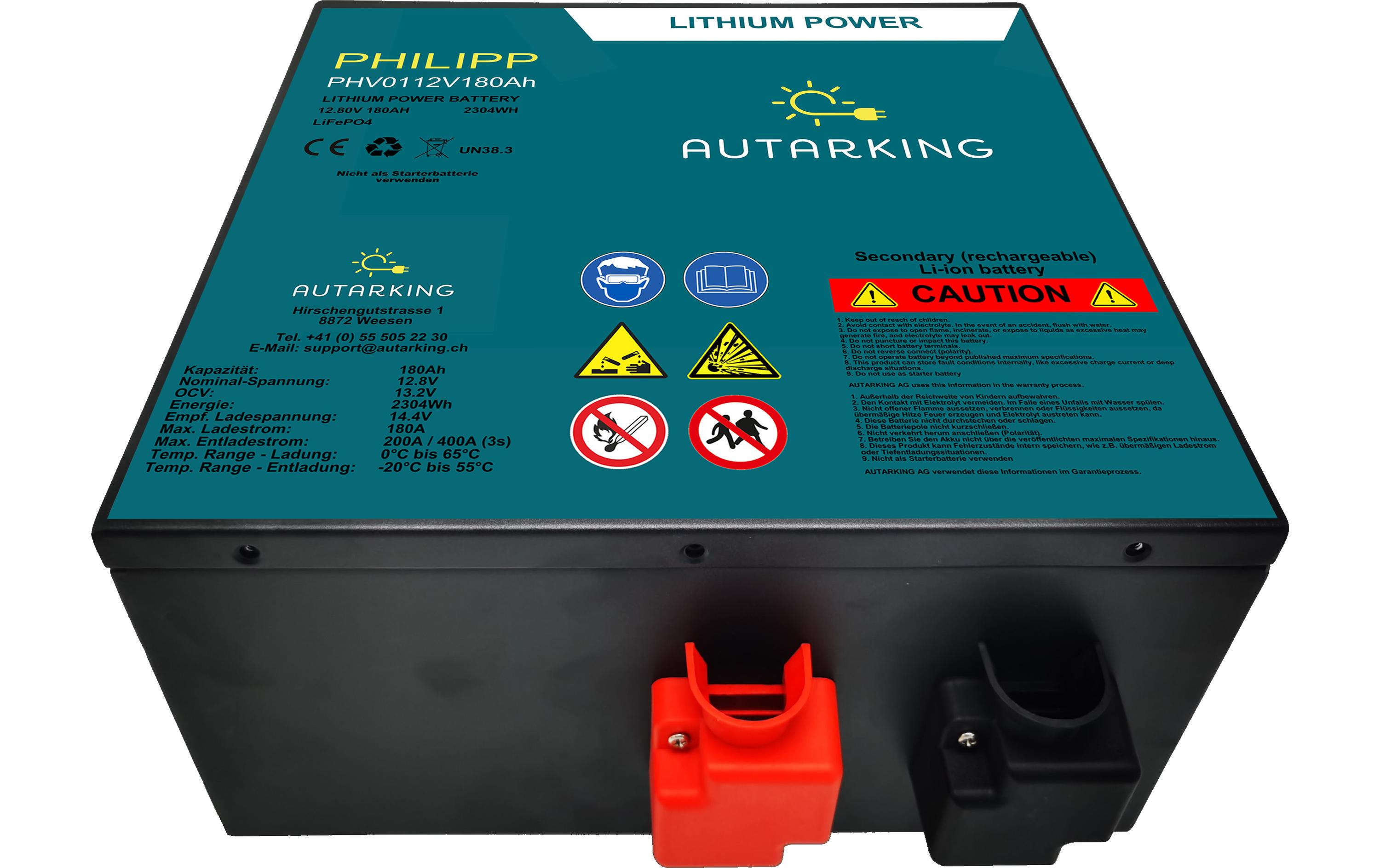 1307268 - Mediatech Autarking Philipp Li Batterie 12.8V 180Ah mit App, LiFePO4, 320x120x160mm kaufen Schweiz | Mediatech.ch