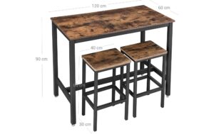1309765_2 - Mediatech Vasagle Bartisch mit 2 Hocker 120 x 60 x 90 cm, Stühle 40x30x65 cm